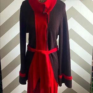 Alice and Olivia Cardigan with belt and fabric covered snap buttons.